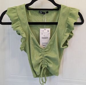 ✨BOGO ALL $5 ITEMS✨ zara ruched shoulder ruffle top